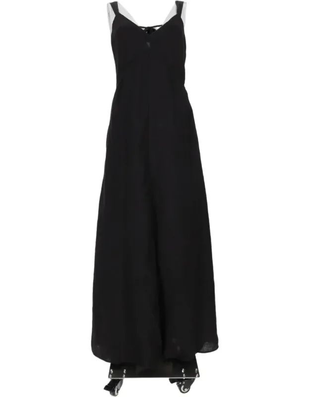 Sleeveless V-neck Linen-silk Blend Midi Dress