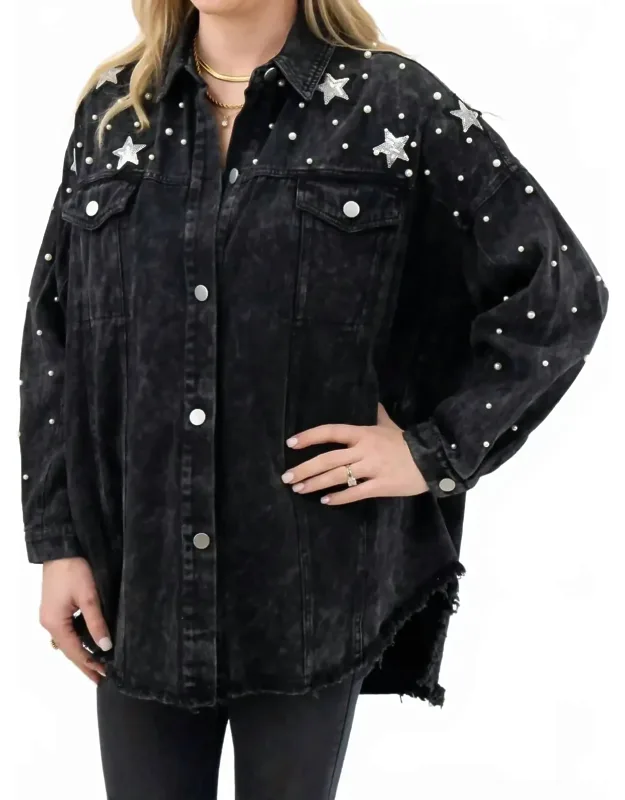 Denim Jacket With Pearl And Star Details