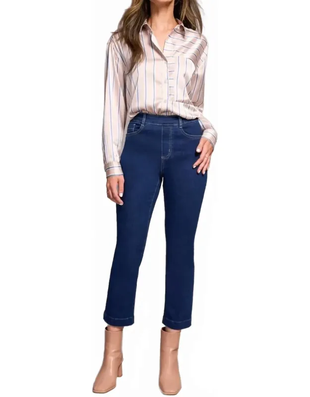 Pull-on Crop Straight Jeans With Front Crease