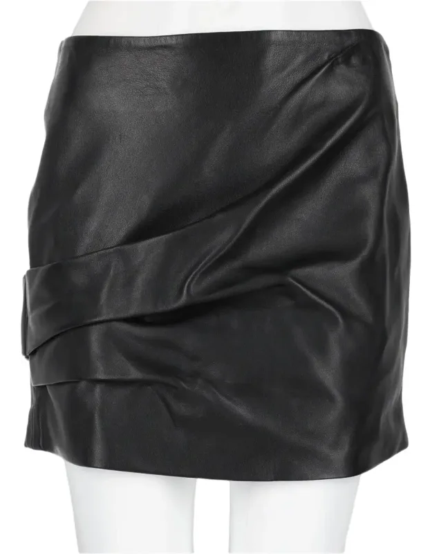 Fitted Lamb Leather Skirt With Draped Detailing