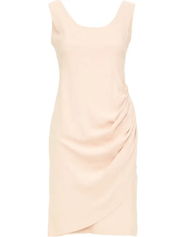 Silk Blend Wide Strap Side Drape Asymmetric Dress