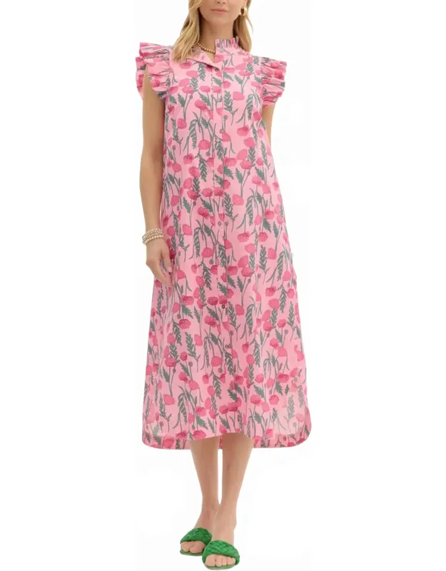 Jen Midi Dress With Ruffle Flutter Detail And Side Pockets