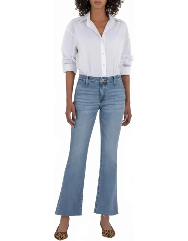 Kelsey High Rise Ankle Flare Jean - Chic Boot Cut Pants With Raw Hem
