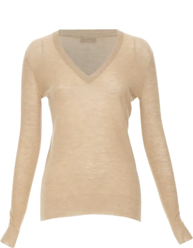 100% Cashmere Fine Knit V Neck Sweater