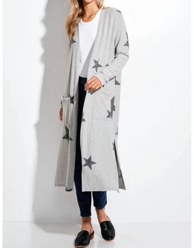Star Print Brushed Long Cardigan