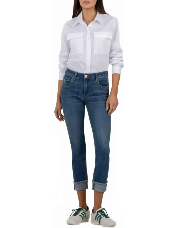 Mid Rise Crop Straight Leg Jeans