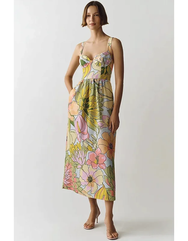 Linen Printed Midi Dress
