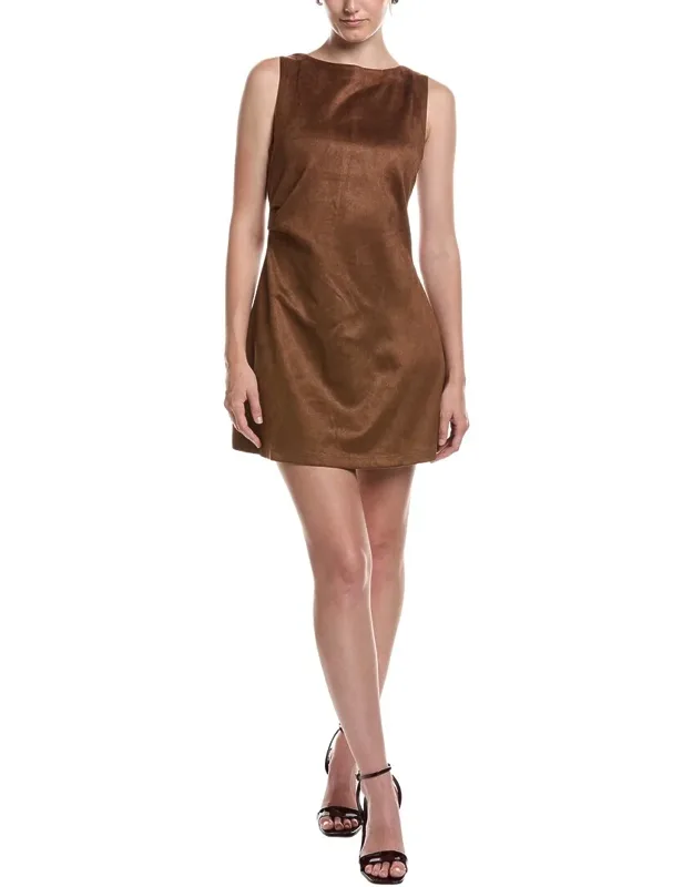 Mini Dress - Boat Neck, Pleated Side