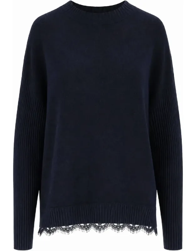 Lace Trim Relaxed Knit Sweater