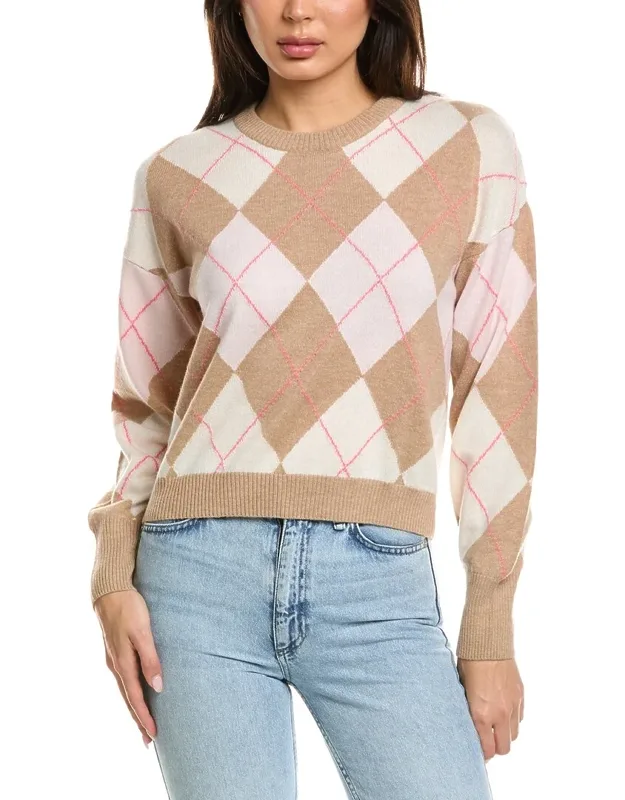 Argyle Balloon Sleeve Crewneck Wool & Cashmere-blend Sweater
