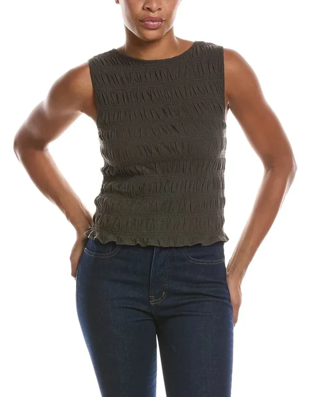 Sachi Smocked Linen-blend Tank