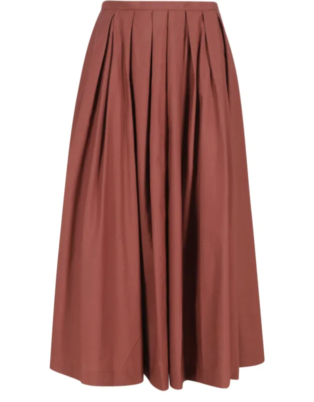 Structured Pleated Cotton Midi Skirt
