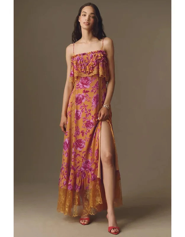 Ruffle Lace-trim Maxi Dress