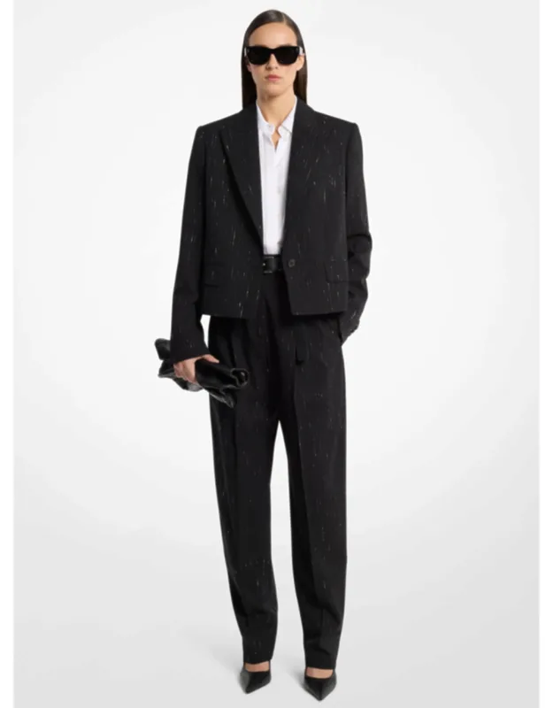 Pinstriped Sequin Stretch Wool Blazer