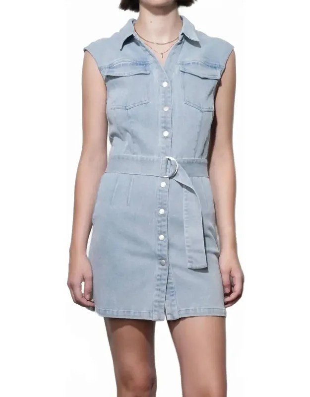 Sleeveless Denim Mini Belted Dress
