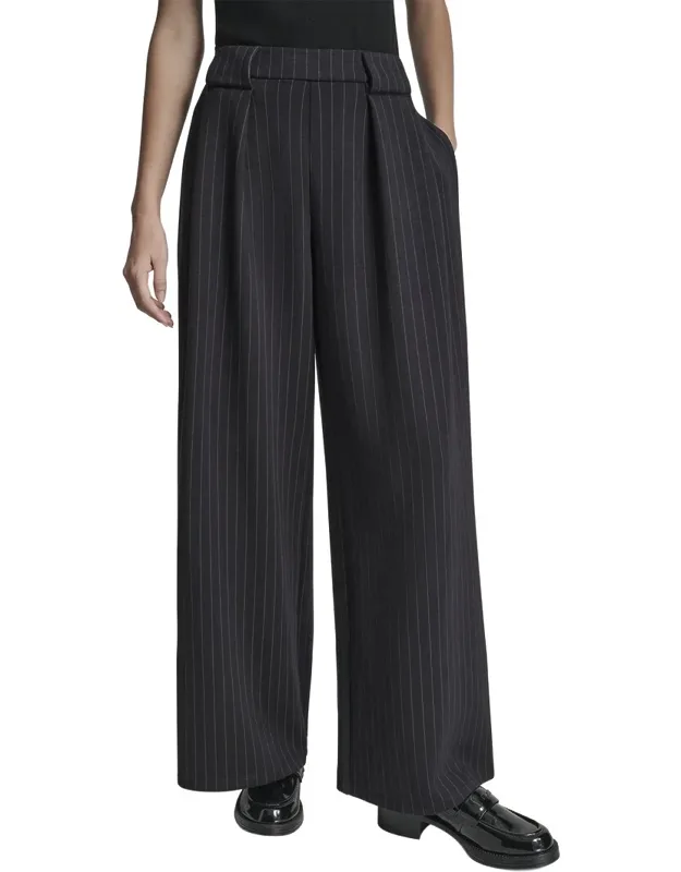 Straight Leg Pleated Pinstripe Pants