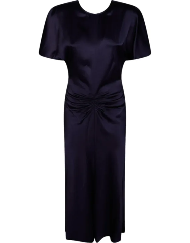 Bela Satin-finish Gathered Midi Dress