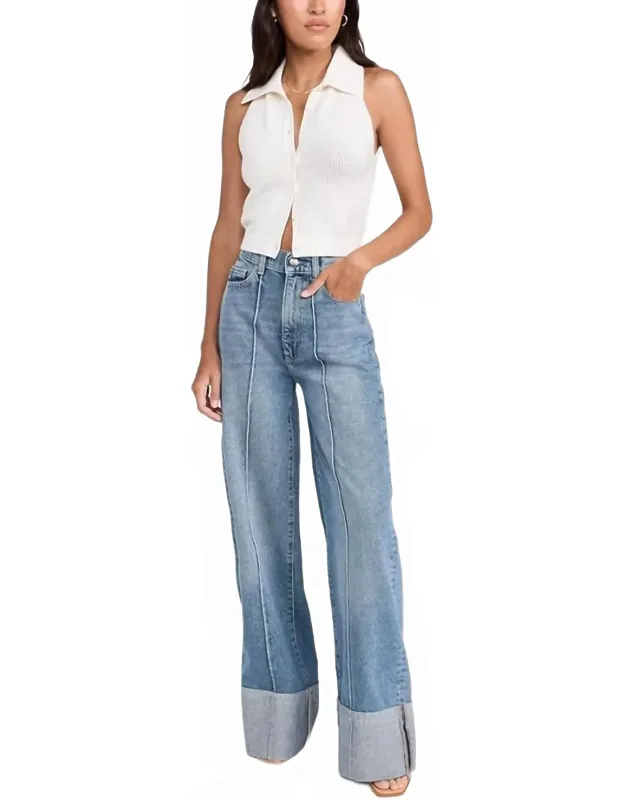 Wide Leg High Waist Cuff Jeans