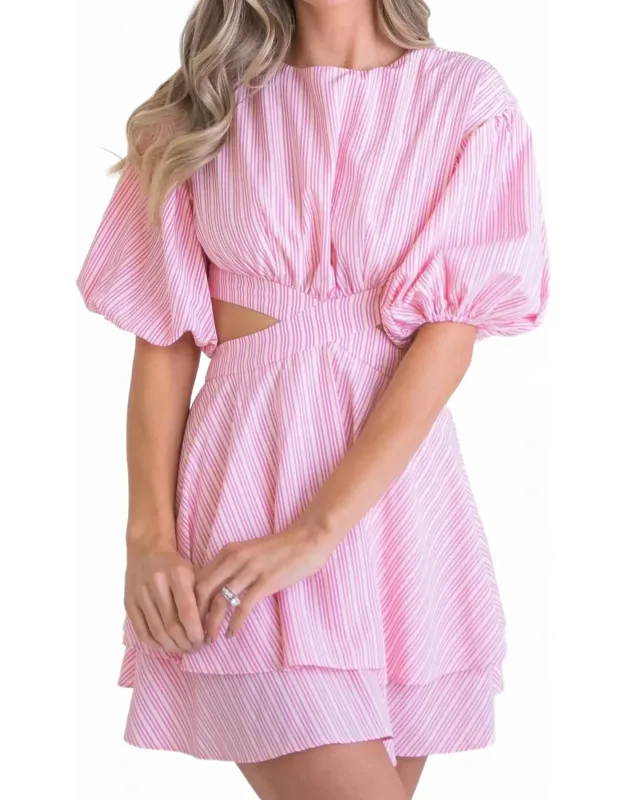 Stripe Poplin Cut-out Tie Dress