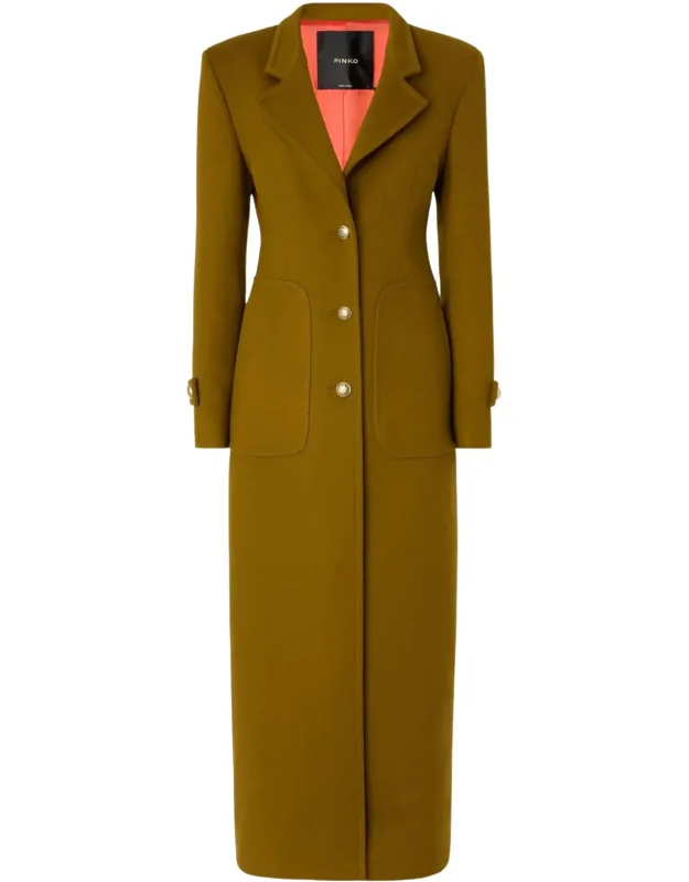 Long Wool-cashmere Blend Coat With Classic Lapel And Cinched Waist