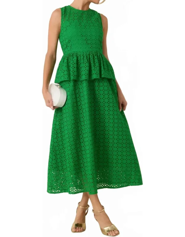 Eyelet Peplum Midi Dress