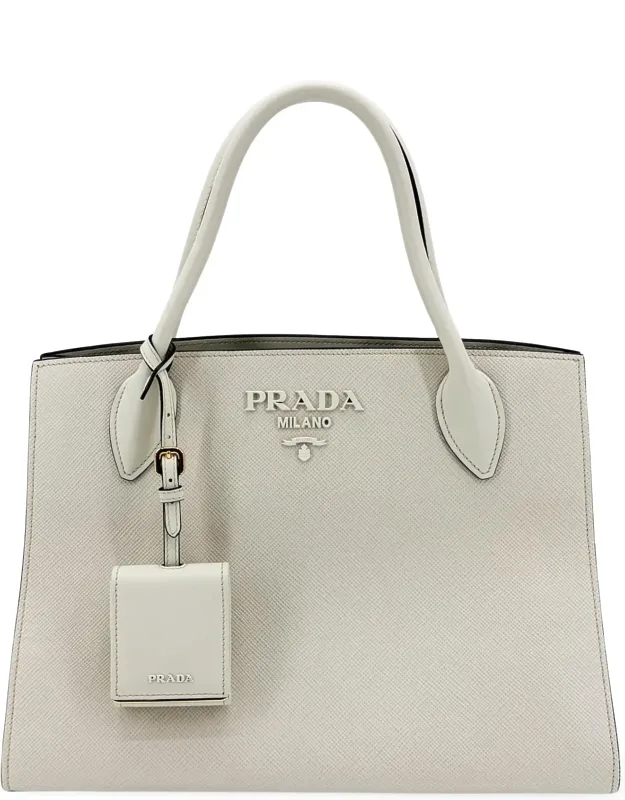 Monochrome Small Saffiano Leather Tote Bag