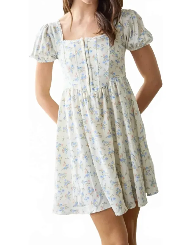 Floral Lace Trim Front Hook & Eye Mini Dress