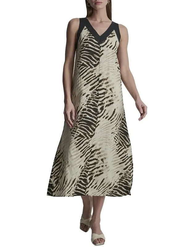 V-neck Printed Linen Dress