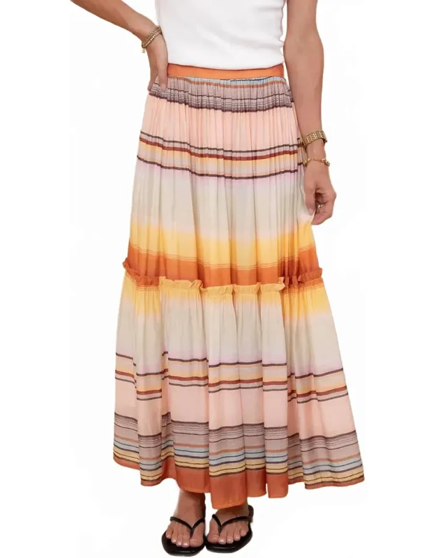 Sunset Stripe Tiered Maxi Skirt