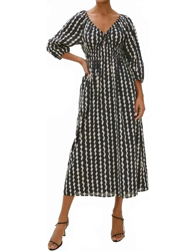 Midi Dress In Painted Noir Pattern