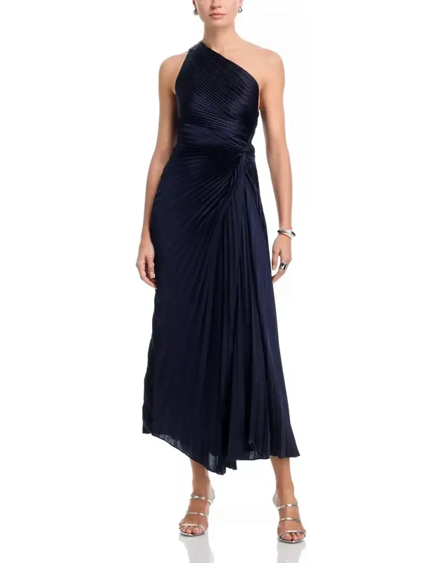 Satin Pleated Midi Dress