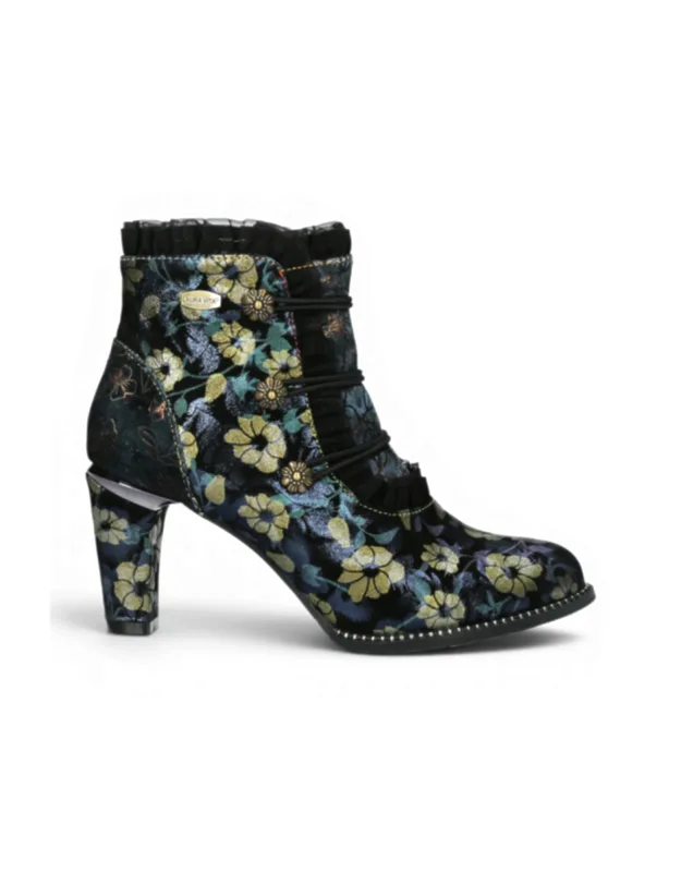 Floral Victorian Leather Heel Ankle Boots