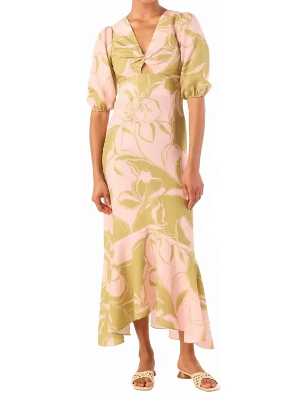 Wallis Dress In Flora With V-neckline And Puff Sleeves