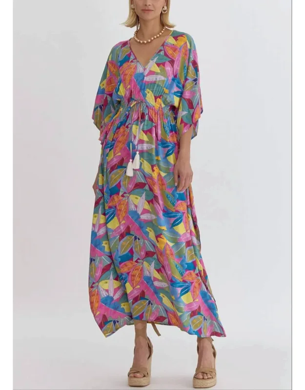 Colorful Print V-neck Maxi Dress