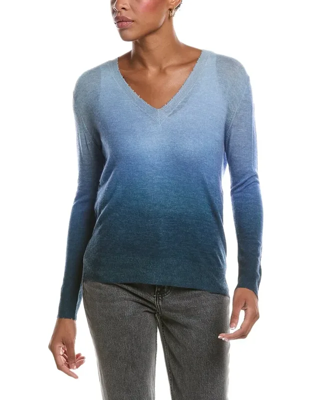 Ombre Print Distressed Edge V-neck Sweater