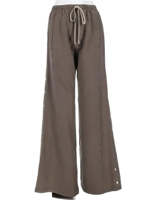 Wide-leg Trousers With Elastic Waistband And Snap Button Details