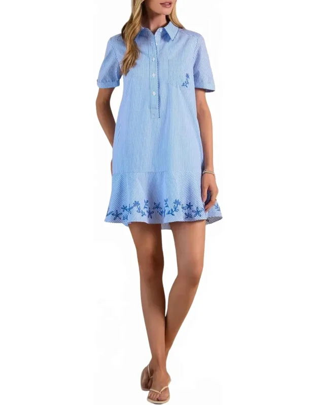 Striped Embroidered Mini Shirt Dress