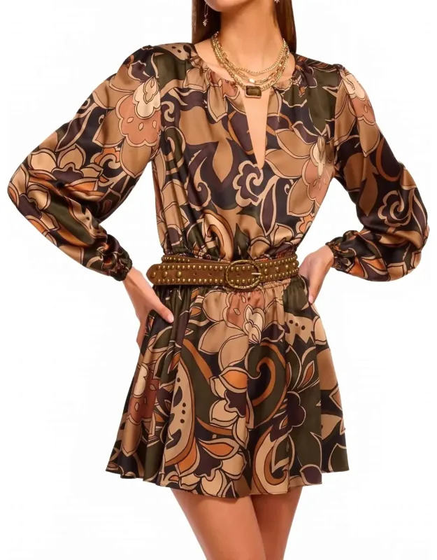 Printed Silk Long Sleeve Mini Dress