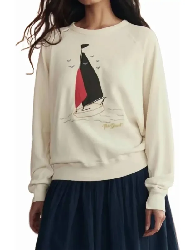 College Sweatshirt With Sailing Boat Applique