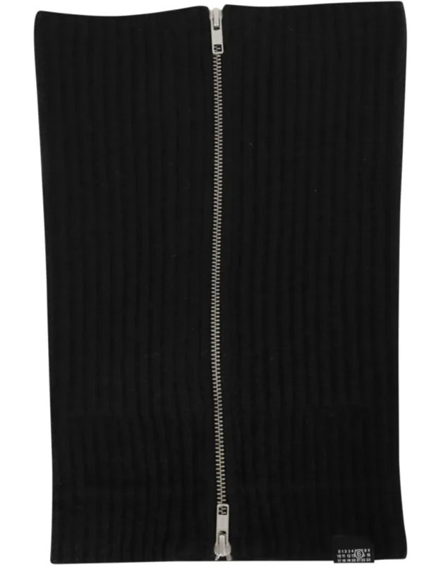 Ribbed Knit Double-slider Zipper Collar Scarf