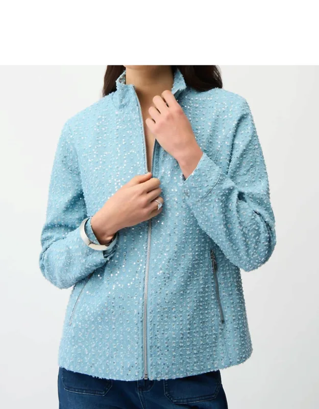 Sequined Zip Front Denim Jacket