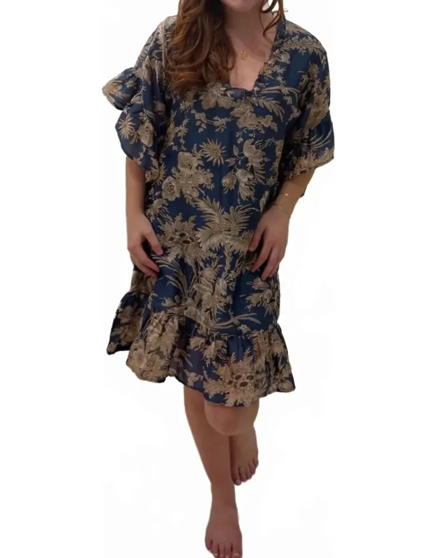 Ruffled Cotton Caftan Mini Dress