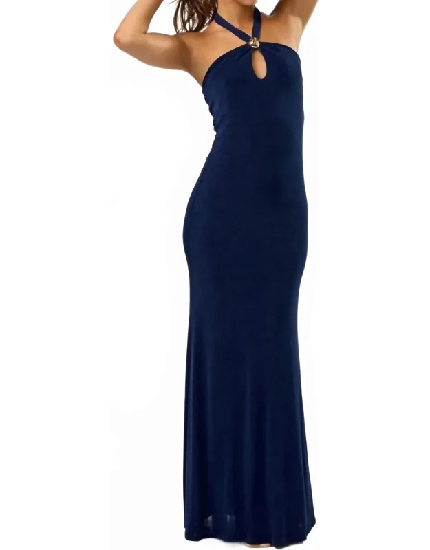 Metal Trim Halter Maxi Dress
