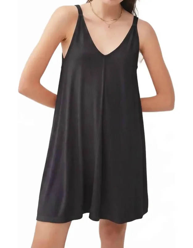 Ribbed V-neck Knit Mini Dress
