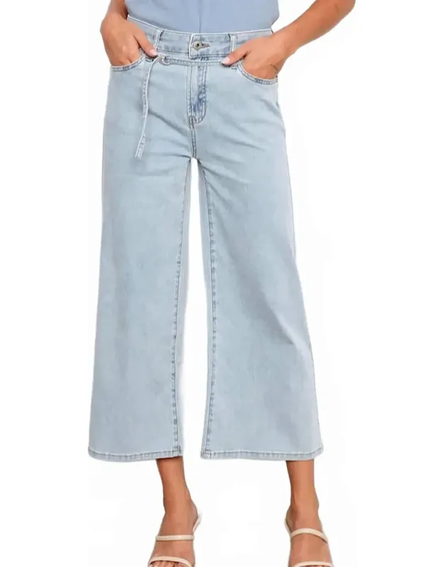 Wide Leg Belted Stretch Denim Jeans