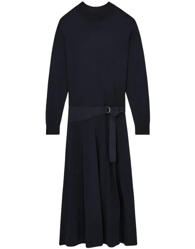 Belted Knit Woven Maxi Dress