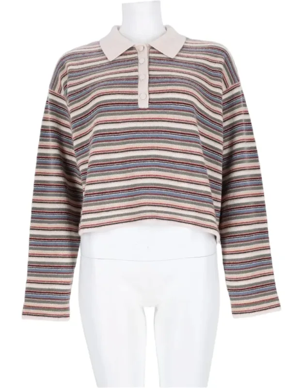 Cropped Knit Sweater With Horizontal Stripes And Contrast Collar