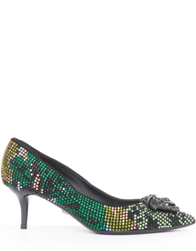 Palazzo Camouflage Rhinestone Crystal Medusa Pumps