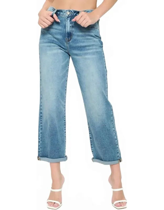 High Rise Roll Up Straight Jeans