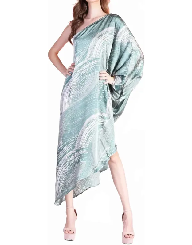 Satin Asymmetrical One Sleeve Dress